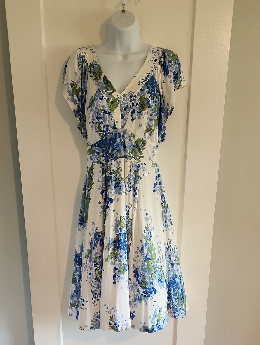 Boden Floral Blue & Green V-Neck Summer Dress - Women's Size 8